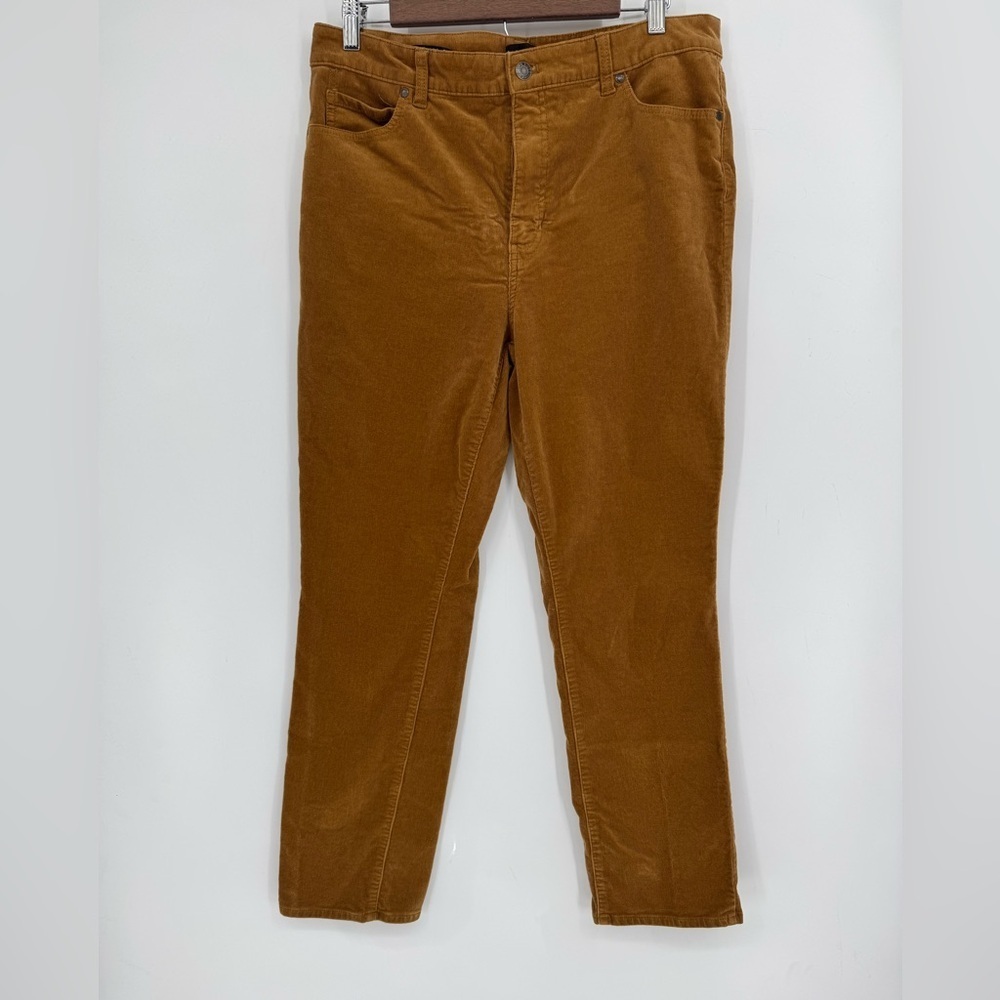 Talbots Women's Brown Straight Leg Corduroy Dress Pants Office Size 12 Petite